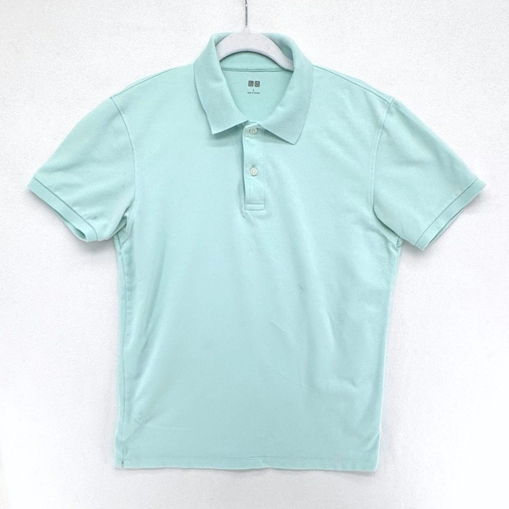 Uniqlo Polo Shirt Men Large Mint Green Pique Knit Casual‎ Preppy Golf Tenniscore